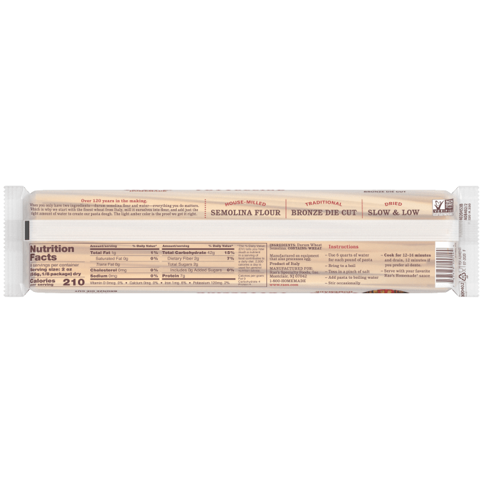 Fettuccine Pasta, 16 oz - Back Image