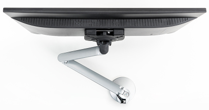 The unique, flexible arm design allows monitors to be displayed against a wall or in tight spaces.