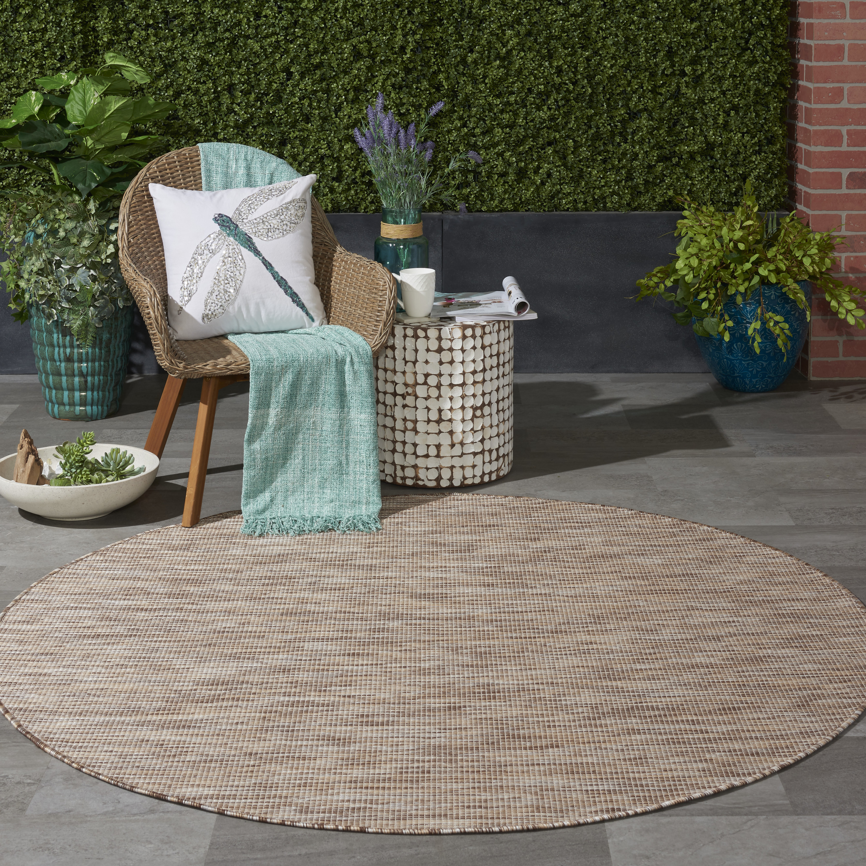 Nourison Positano 6' x Round Beige Modern Rug