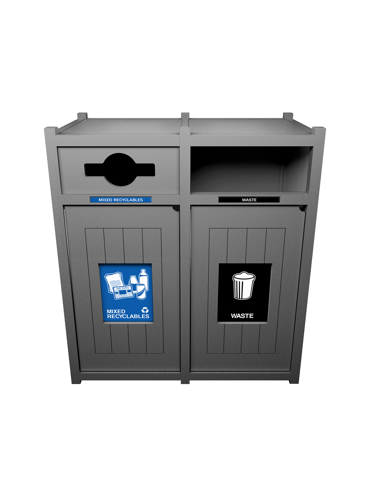 VISION – Double – Unit – Mixed Recyclables-Waste – Mixed-Full – Grey