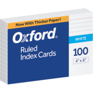 Ruled Index Cards, 4" x 6", White, Pack of 100