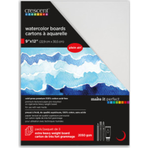 Cold Press Watercolor Board, 9 x 12 in, White, 3-Pack