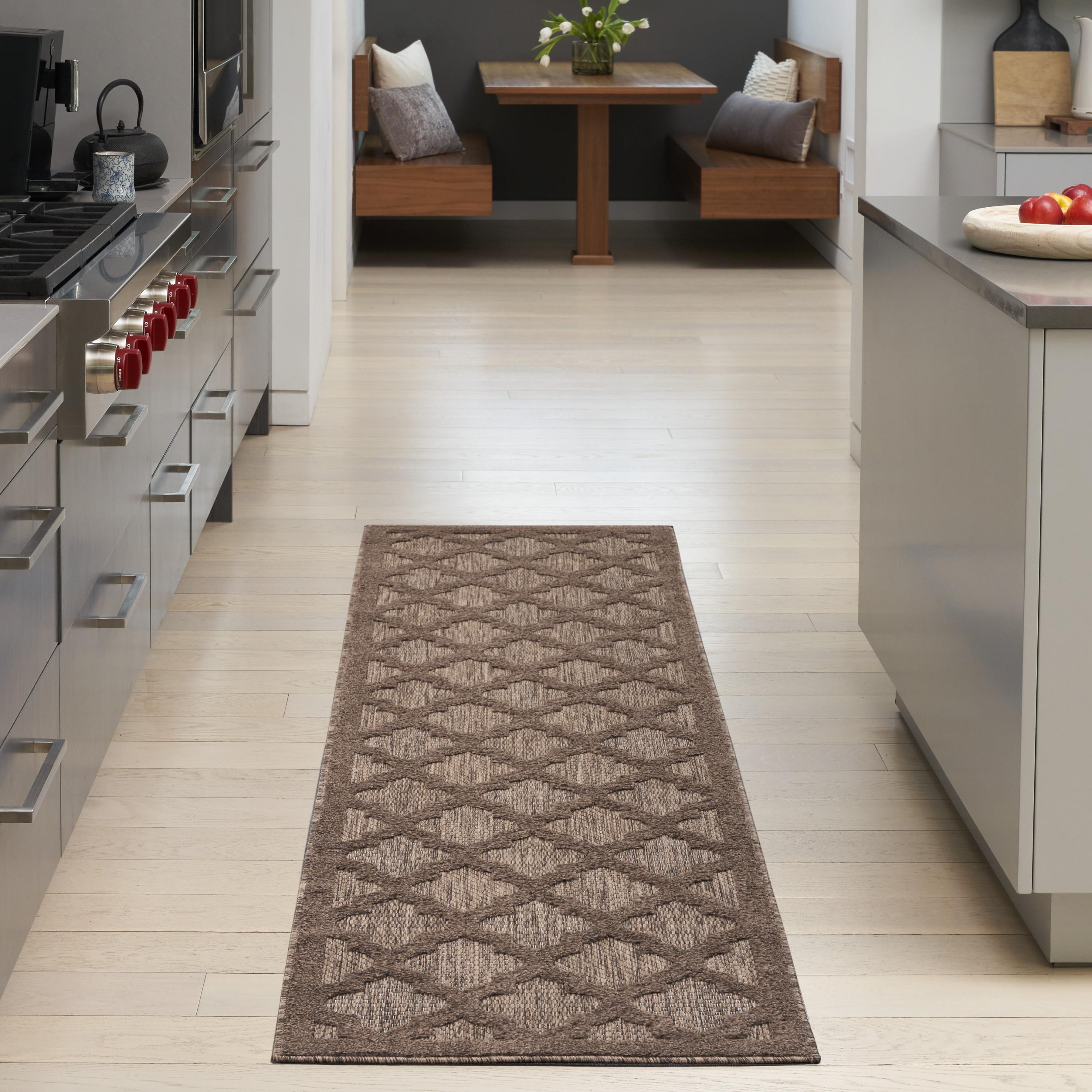 Nourison Easy Care 2'2" x 10' Brown Modern Rug