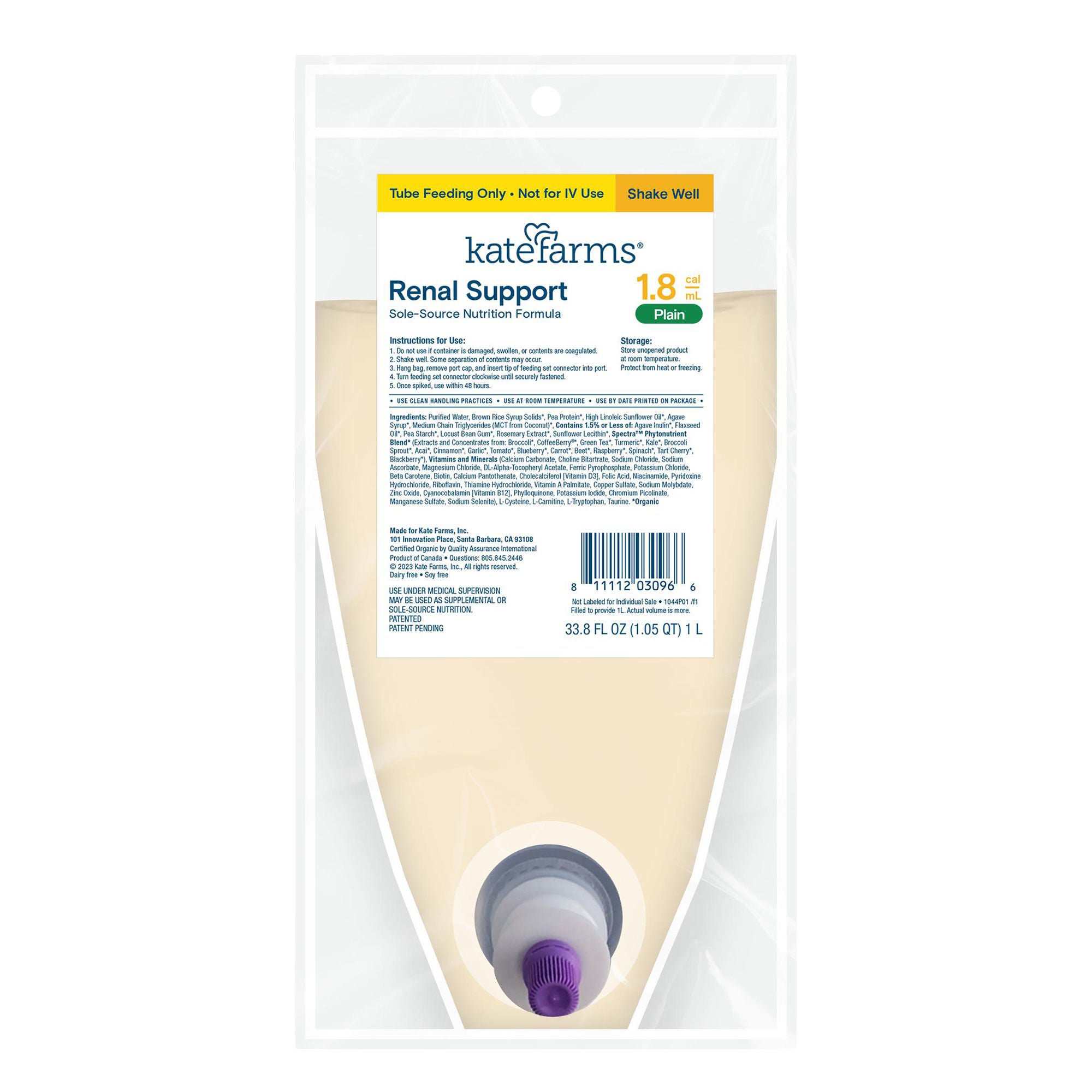 Kate Farms FORMULA, RENAL SUPPORT CLSD SYS 1.8 PLAIN 1000ML (6/CS)
