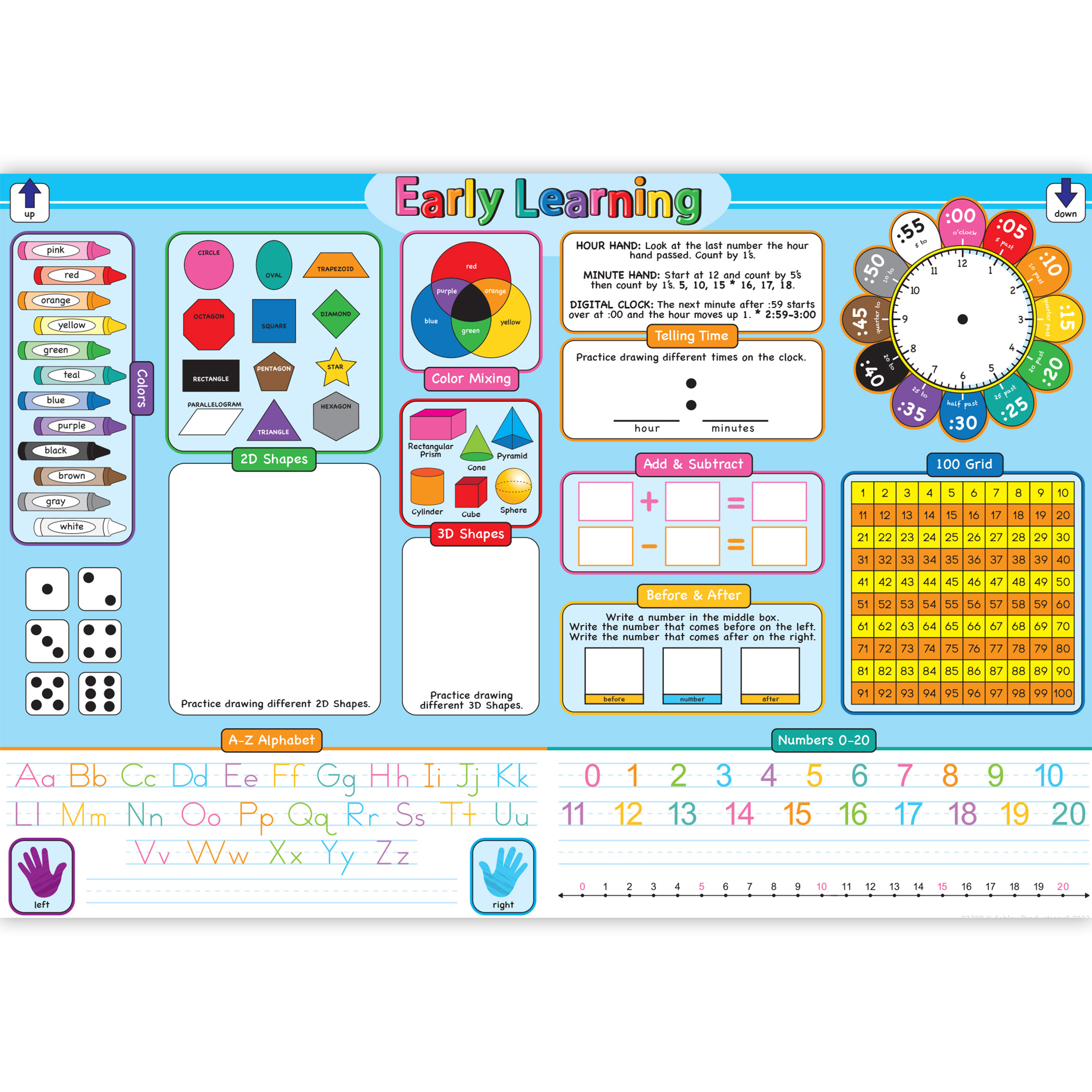 Ashley Productions Placemat Studio Smart Poly Early Learning Education Basics Learning Placemat, 13" x 19", Single Sided, Pack of 10
