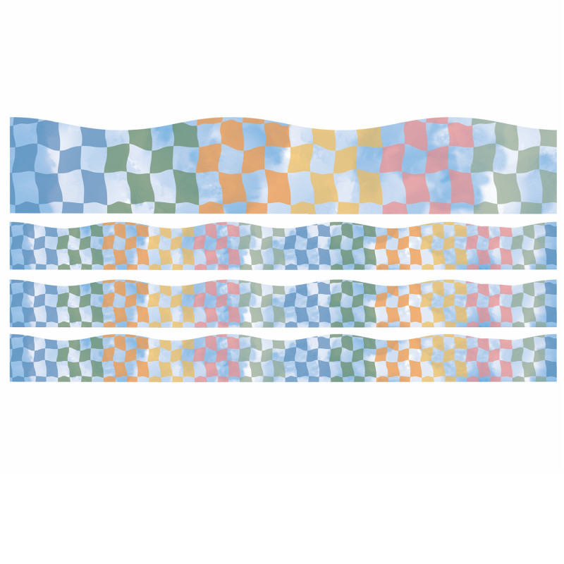 Rainbow Checkered Sky Extra Wide Deco Trim, 37 Feet Per Pack, 3 Packs