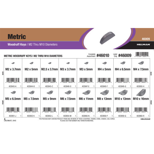 Metric Woodruff Keys Assortment (M2 thru M10 Thickness)