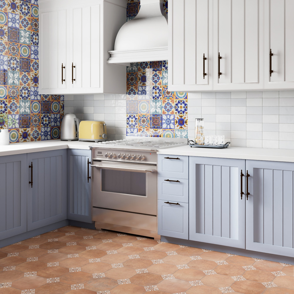 Degas Cotto with White Deco 8-7/8 in. x 8-7/8 in. Porcelain Floor and Wall Tile