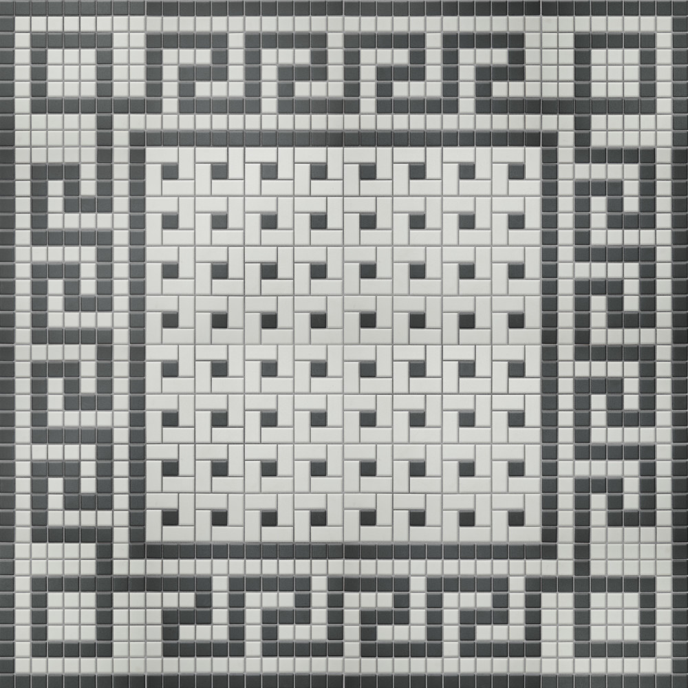 Gotham 1″ Greek Key Border Unglazed Black and White 8-3/4 in. x 11-3/4 in. Porcelain Mosaic Tile