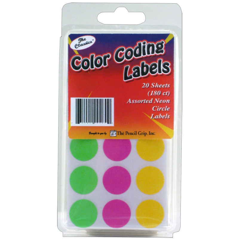 Color Coding Circle Labels, Neon, Pack of 180