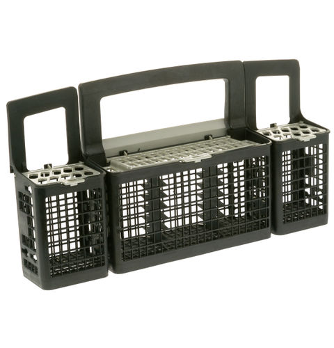 SILVERWARE BASKET ASSEMBLY WITH RAIL