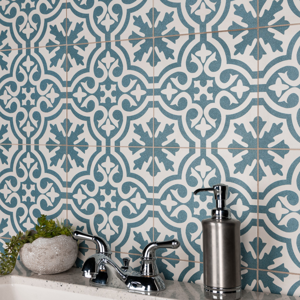 Berkeley Blue 17.63x17.63 Square Ceramic Floor and Wall Digital Pattern