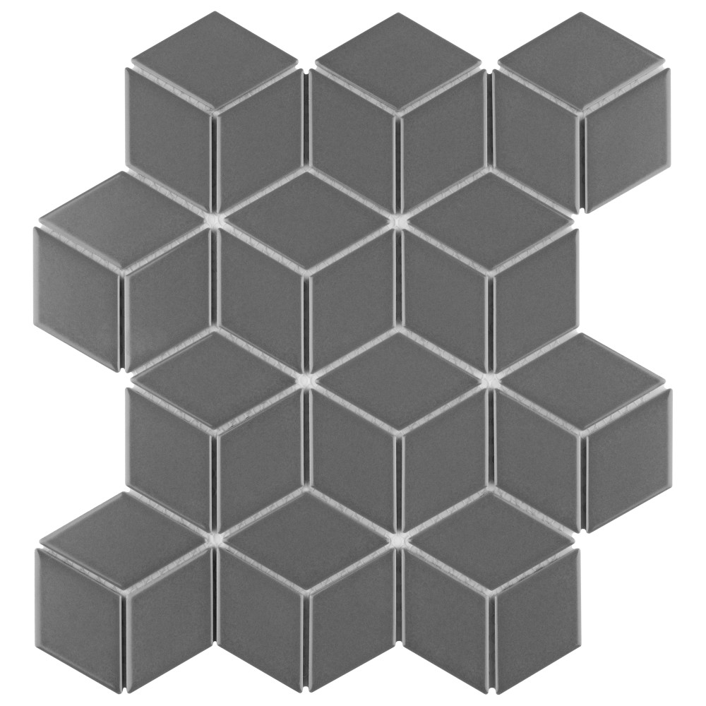 Metro Rhombus Matte Grey 10-1/2 in. x 12-1/8 in. Porcelain Mosaic Tile