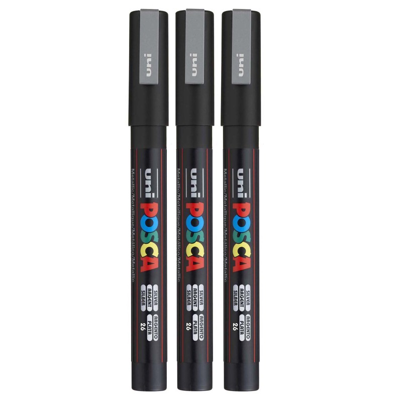 PC-3M Paint Marker, Fine Bullet Tip (0.9-1.3 mm), Silver, Pack of 3