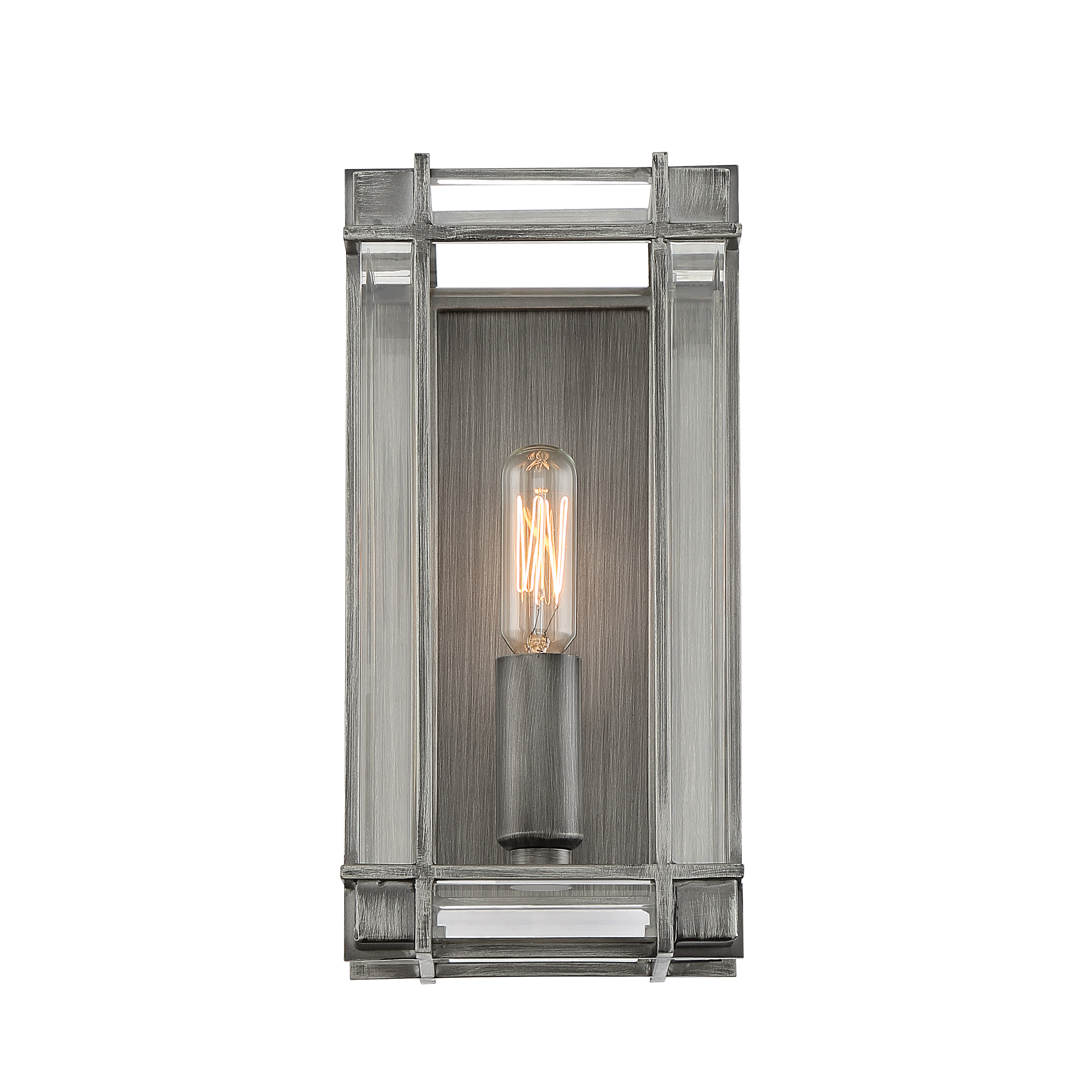 The Langen Square bath sconce combines transitional styling with modern functionality. Its compact 5-inch width and antique nickel finish make it ideal for smaller bathrooms or powder rooms where space is at a premium. - alternate view