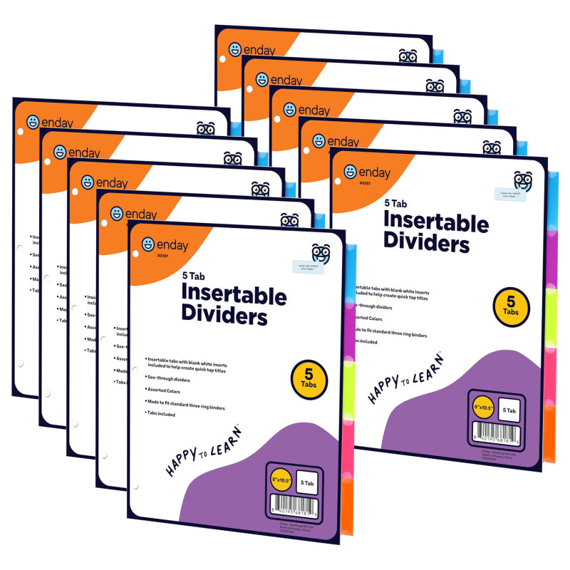 Binder Dividers with 5 Insertable Color Tabs, 10 Packs