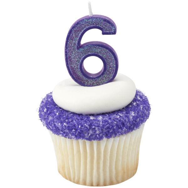 6 Mini Glitter Numeral Candles