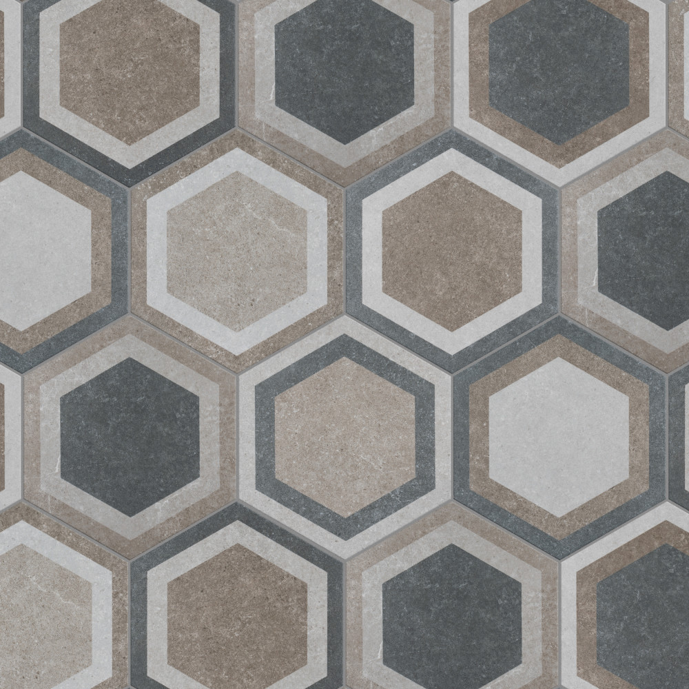 Traffic Hex Combi Grey 8-5/8 in. x 9-7/8 in. Porcelain Floor and Wall Tile