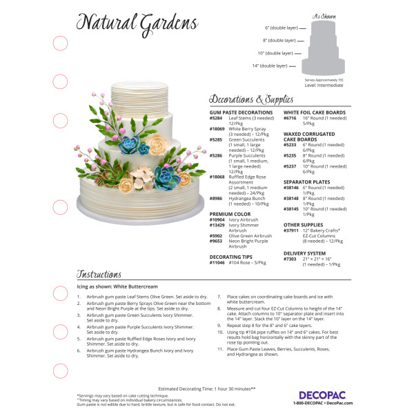 Natural Gardens Cake Decorating Instruction Card