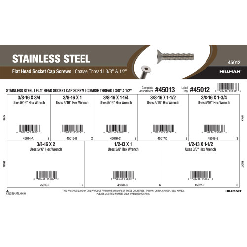 Stainless Steel Flat-Head Socket Cap Screws Assortment (3/8