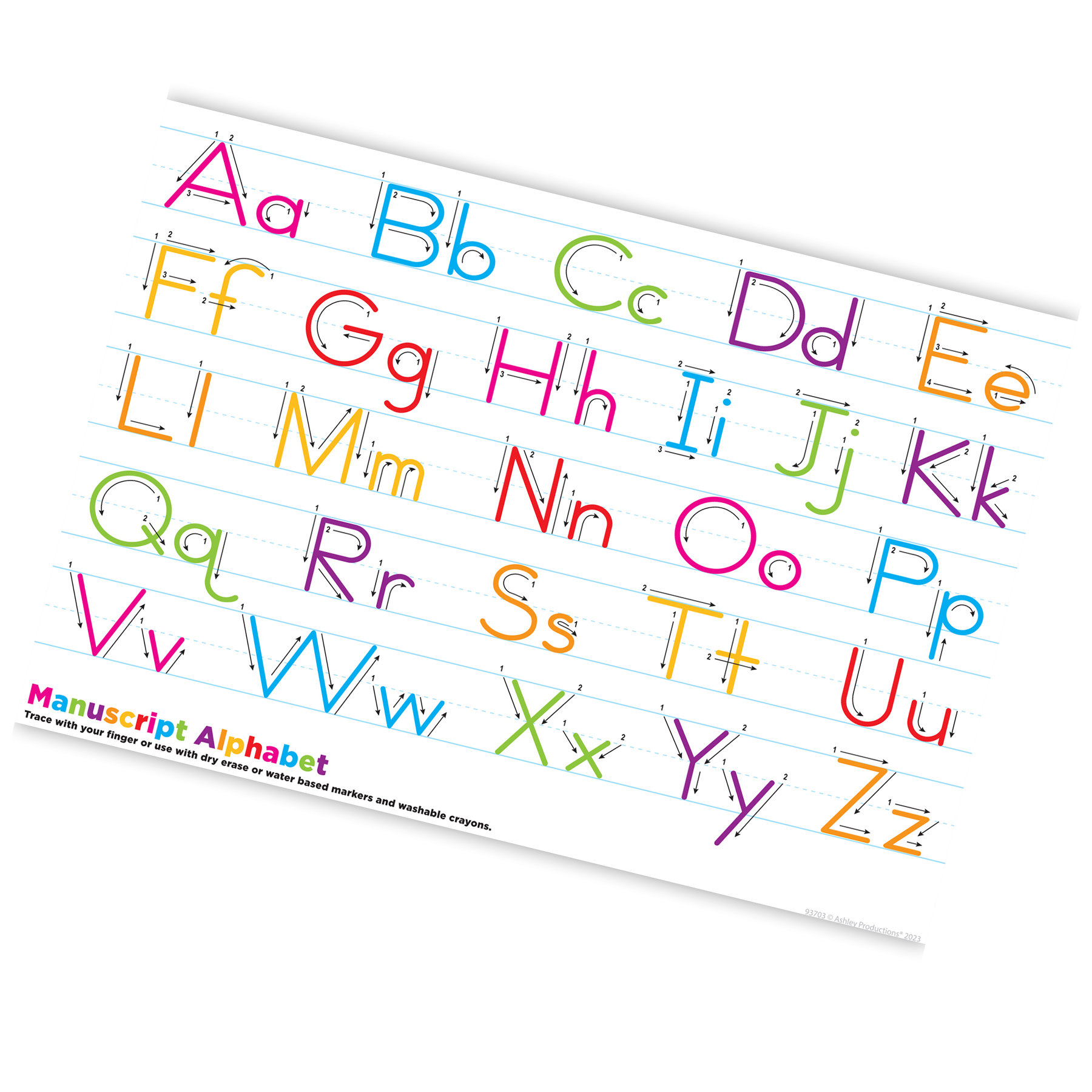 Ashley Productions Placemat Studio Smart Poly Manuscript Handwriting Learning Placemat, 13" x 19", Single Sided, Pack of 10 image number null
