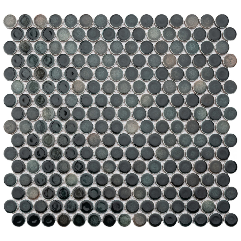 Hudson Penny Round Stormy Night 11-7/8 in. x 12-5/8 in. Porcelain Mosaic Tile