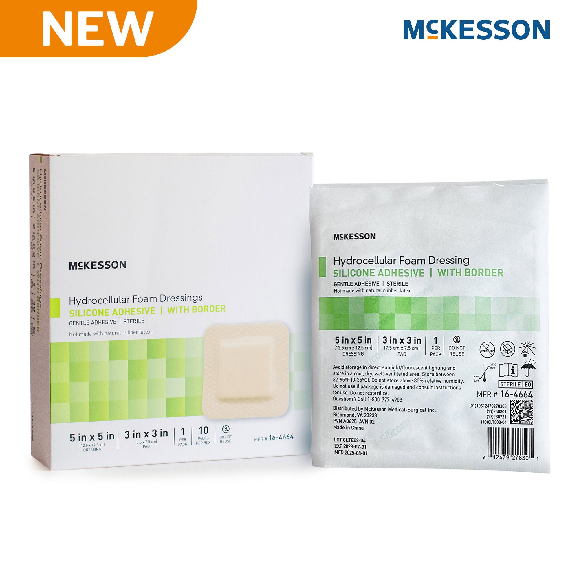 McKesson 5 x 5 Inch Five-Layer Hydrocellular Foam Dressing w/ 2 x 2 Inch Border