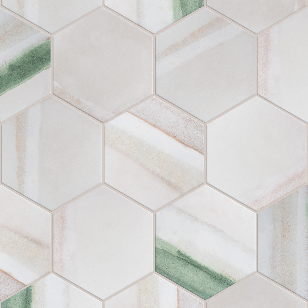 Matter Hex Canvas Bone Green 7.88x9 Hexagon Porcelain Floor and Wall Digital Pattern