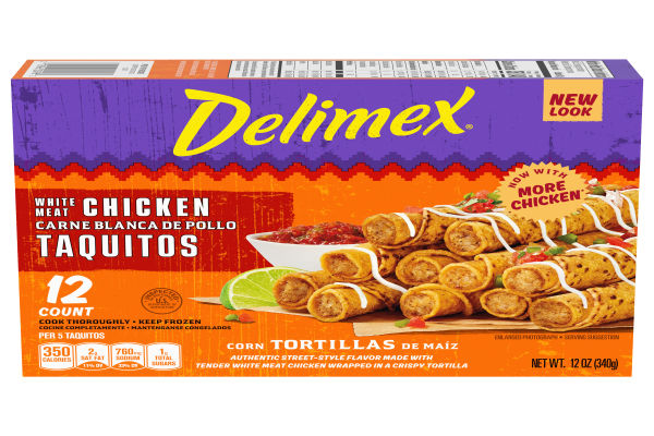 Delimex White Meat Chicken Corn Taquitos, 12 ct Box - My Food and Family