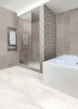 Candora Stone Vestal White 12x24, and Demure Gray 12x24 and Linear Leaf Mosaic
