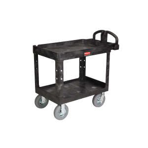 Rubbermaid Commercial, BRUTE® Heavy Duty, Ergo Handle, Pneumatic Casters, Lipped Shelf, Medium, Utility Cart, Black