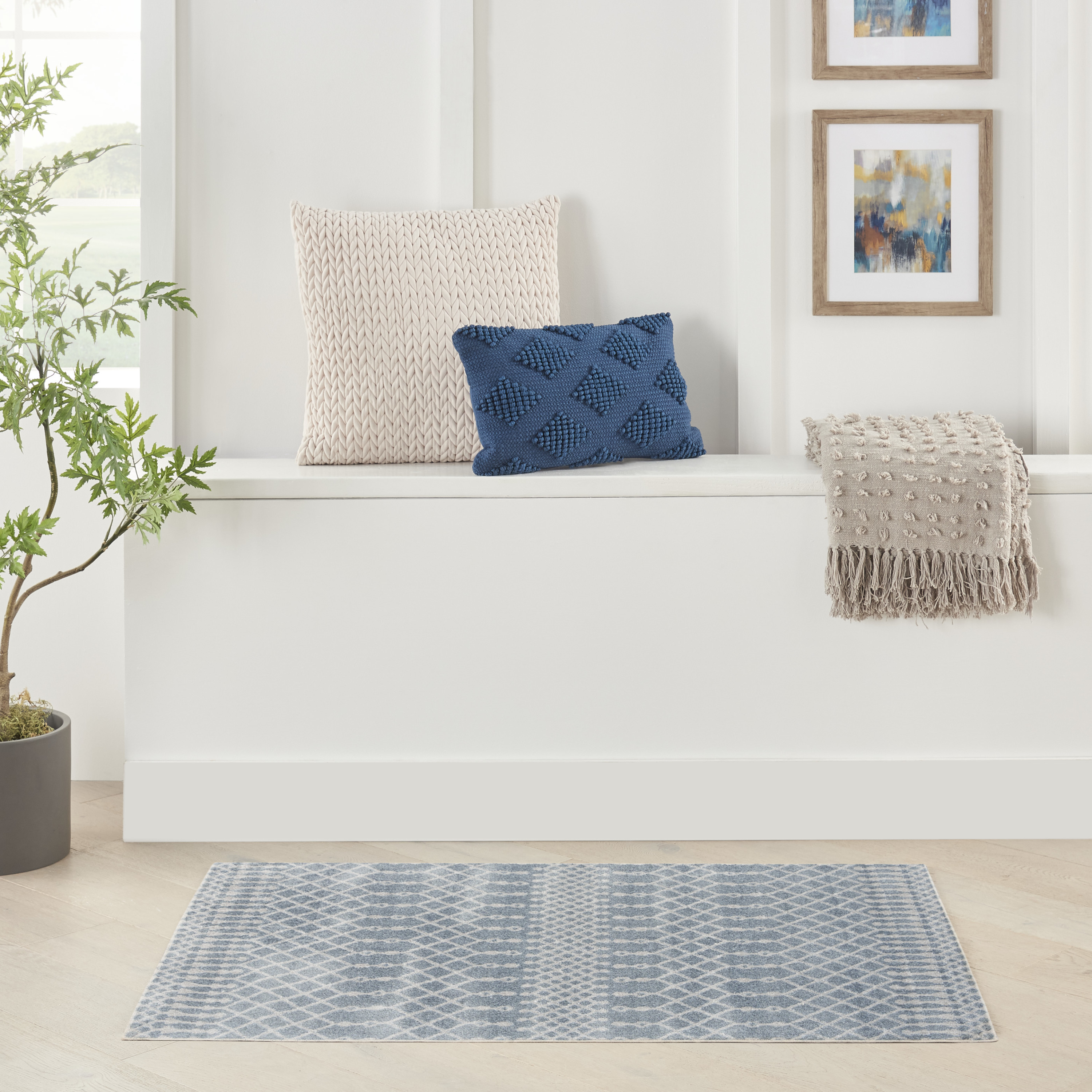 Nourison Astra Machine Washable 3'3" x 5' Blue Bohemian Indoor Rug