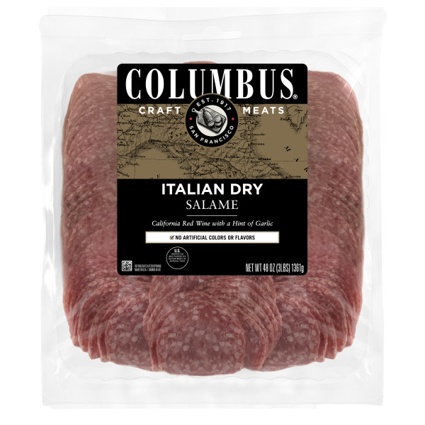 COLUMBUS(r) Italian Dry Salame Sliced 4/3lb . C1N1 - Front No Plunge In Package (Hi Res)