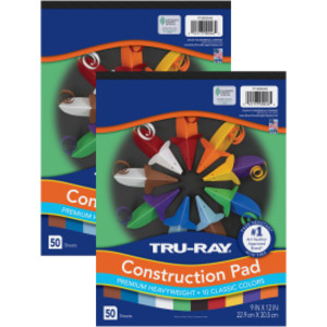 Construction Paper Pad, Assorted Colors, 9" x 12", 50 Sheets, 2 Pack
