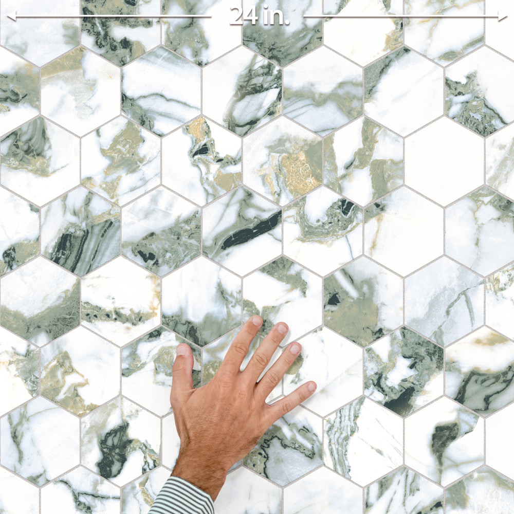 Touche 4″ Hex Jade 11-3/4 in. x 13-5/8 in. Porcelain Mosaic Tile