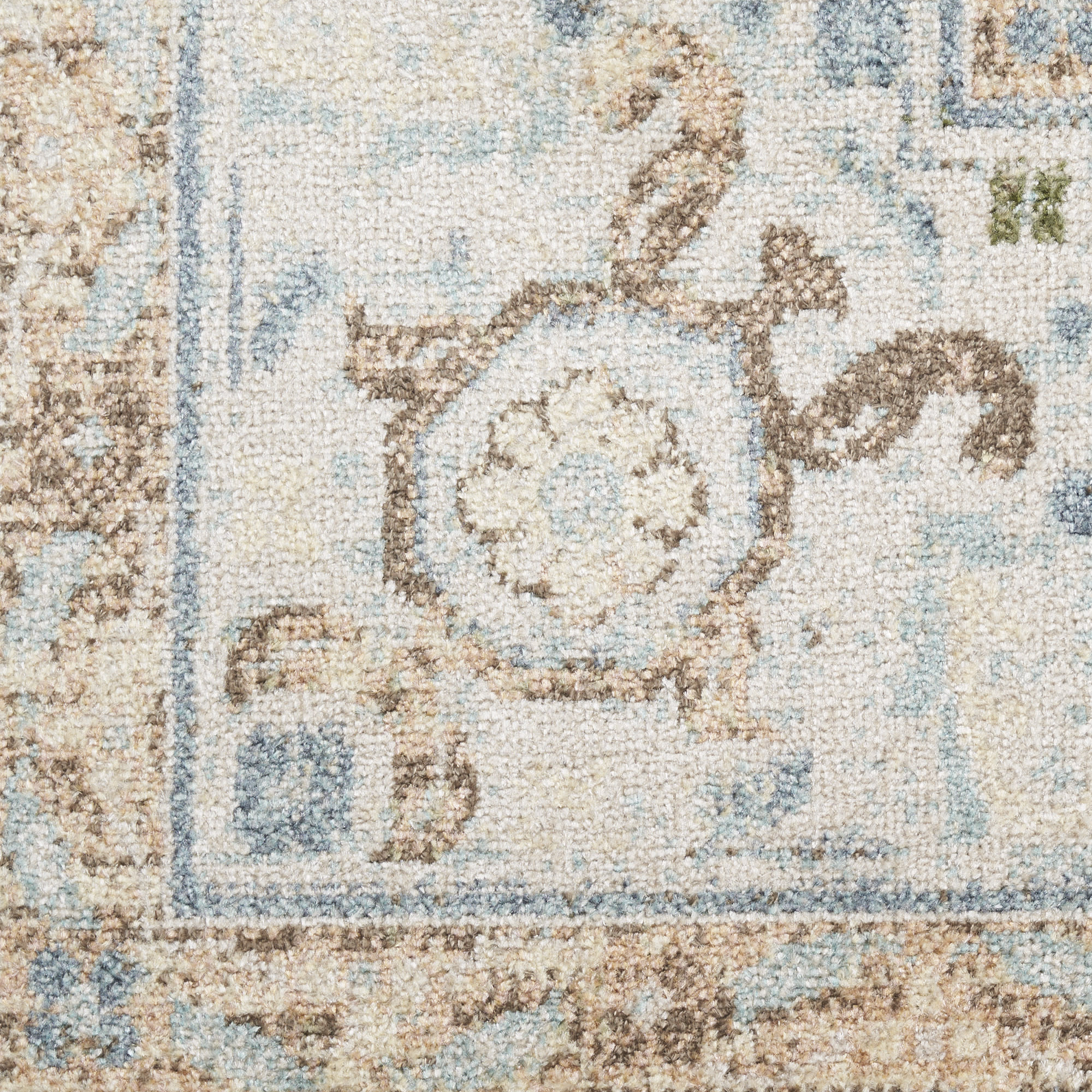Nourison Astra Machine Washable 5'3" x Round Ivory Blue Vintage Indoor Rug