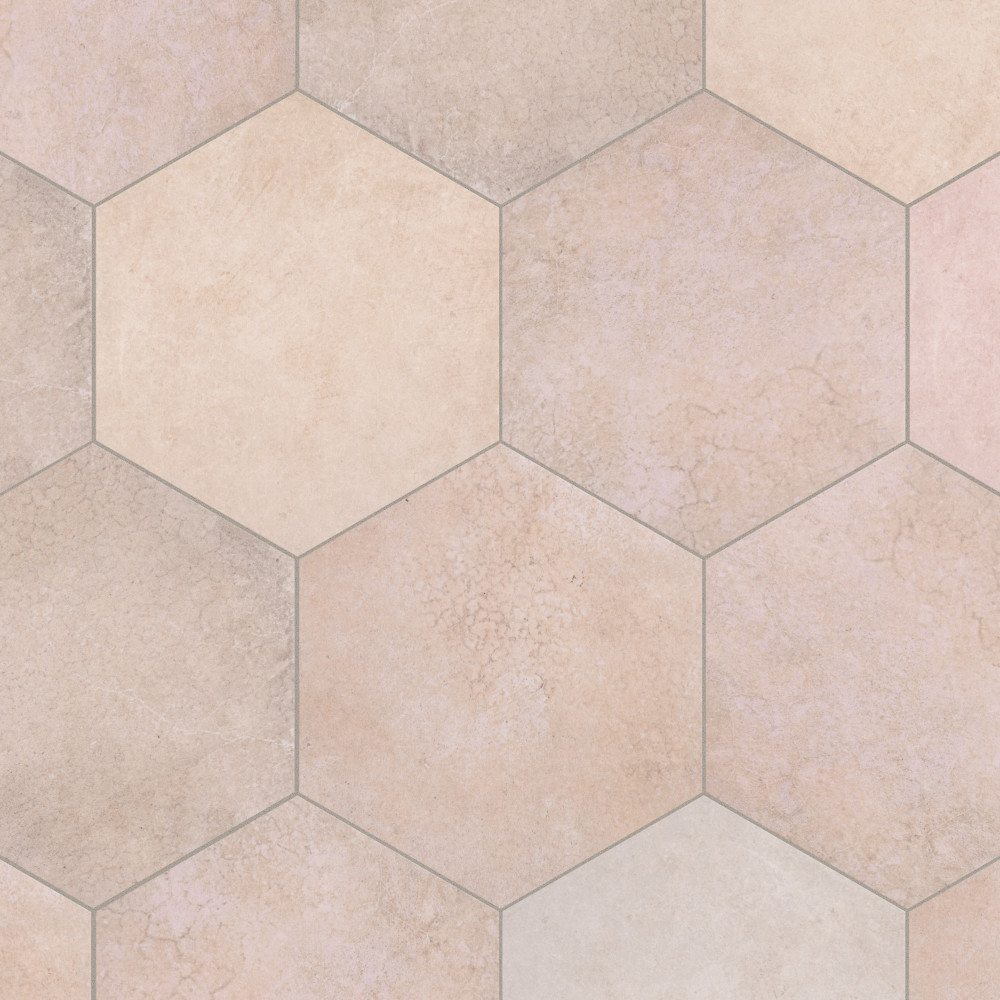 Heritage Hex Rose 7x8 Hexagon Porcelain Floor and Wall Digital Pattern