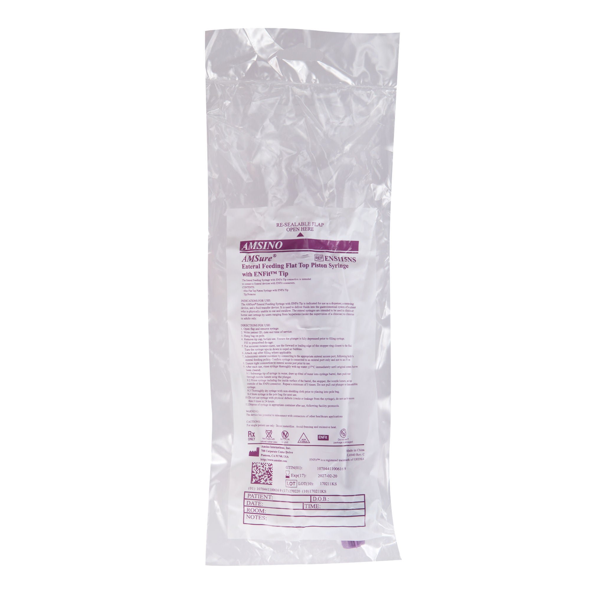 Amsino International SYRINGE, FLAT TOP ENFIT NS 60ML (30/CS)
