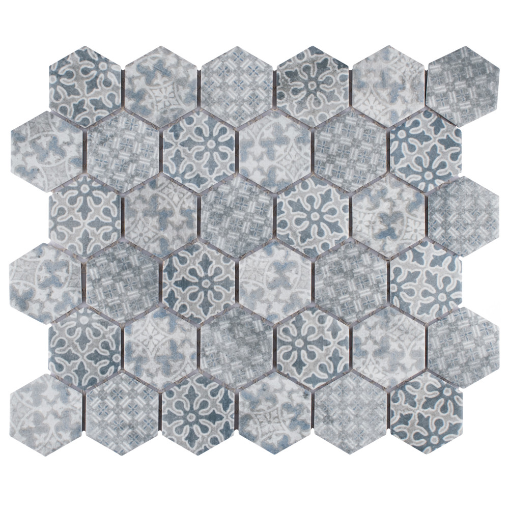 Medley 2″ Hex Slate Blue 11-1/8 in. x 12-5/8 in. Porcelain Mosaic Tile