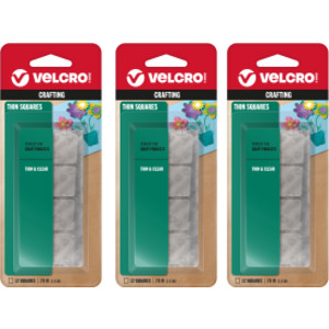 3-Pack Thin Clear Hook and Loop Squares, 7/8 in Squares, Clear, 36 Count