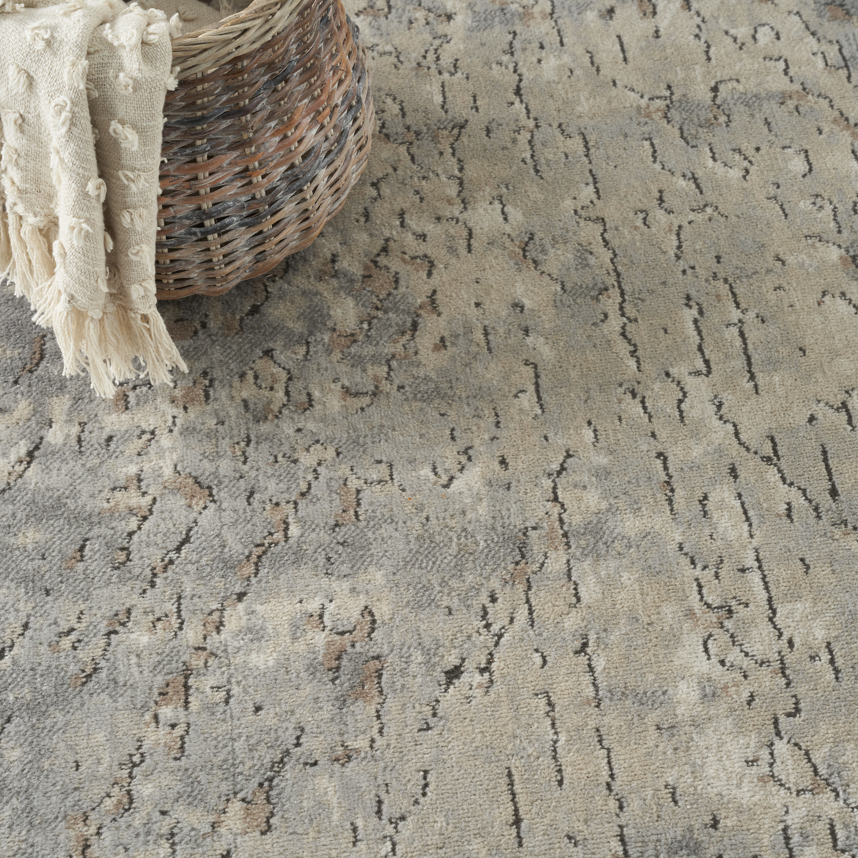 Nourison Quarry 7’10” x Round Beige Grey Modern Indoor Rug