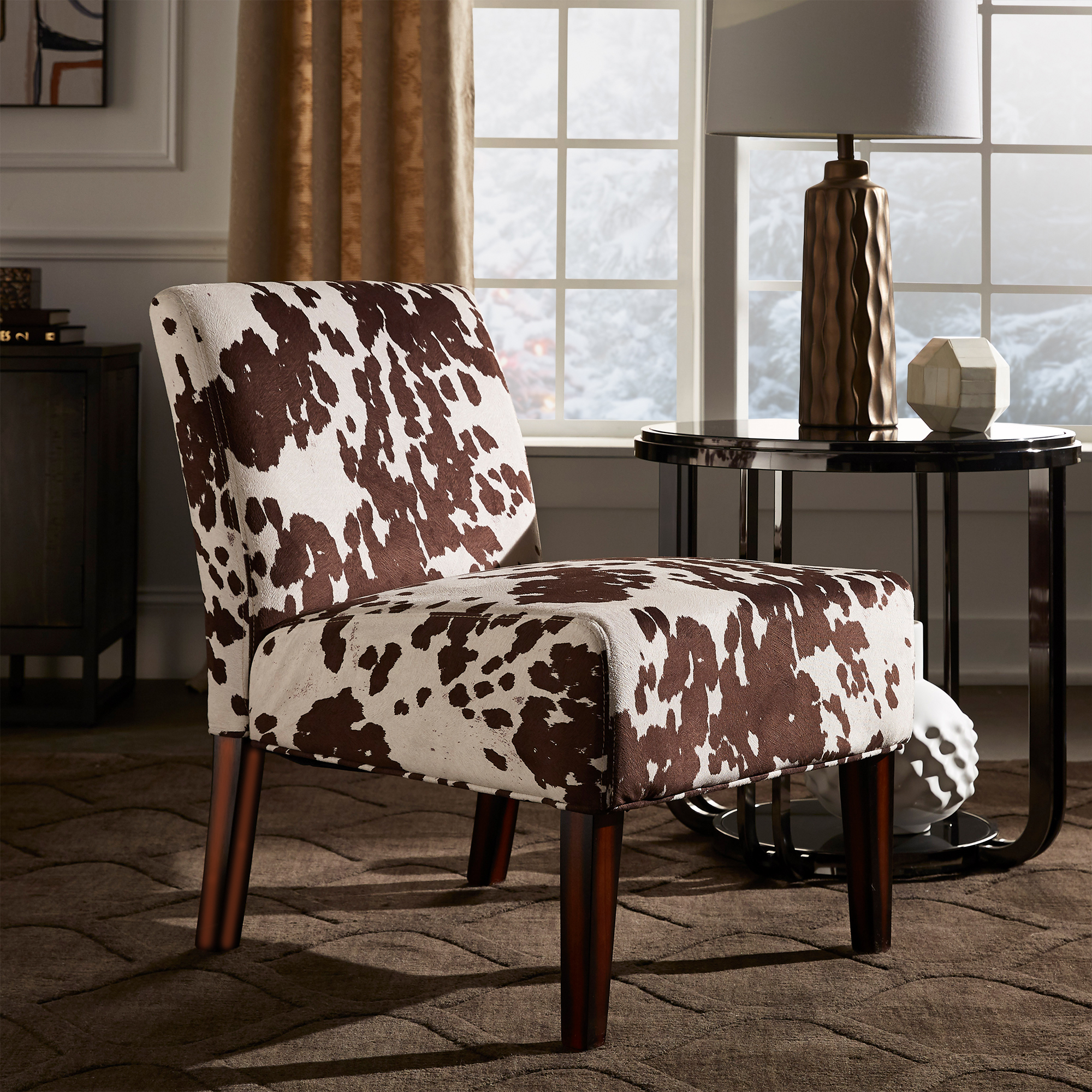 Cowhide Fabric Accent Chair