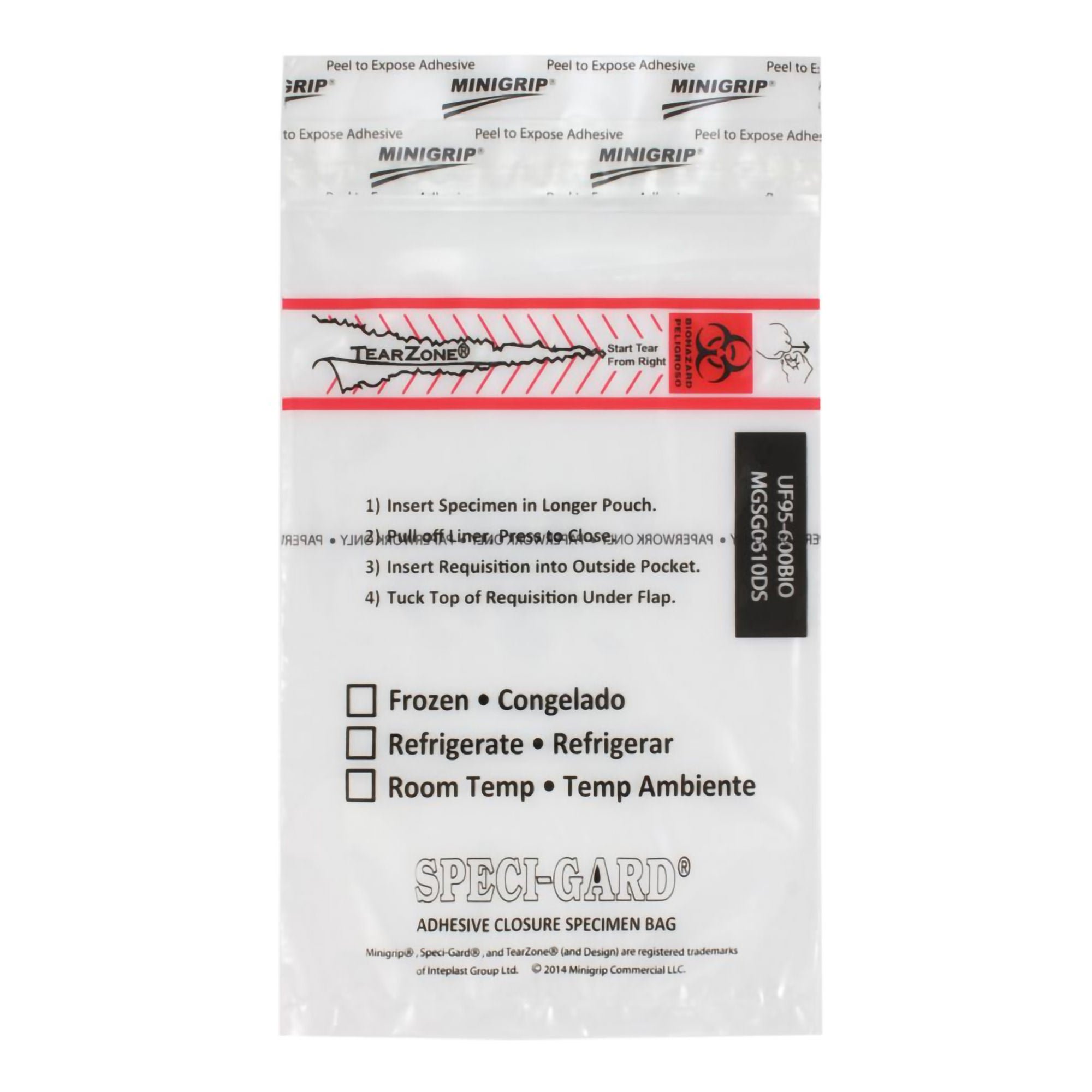 Speci-Gard® Specimen Transport Bag, Document Pouch, Adhesive Closure, 6 x 10"