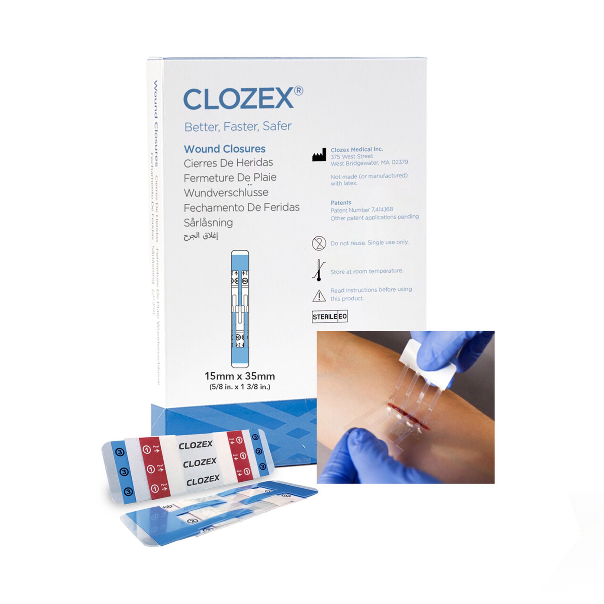 Clozex Medical Inc DEVICE, SKIN CLOSURE 15MMX35MM5/8"X1 3/8" (10/BX)