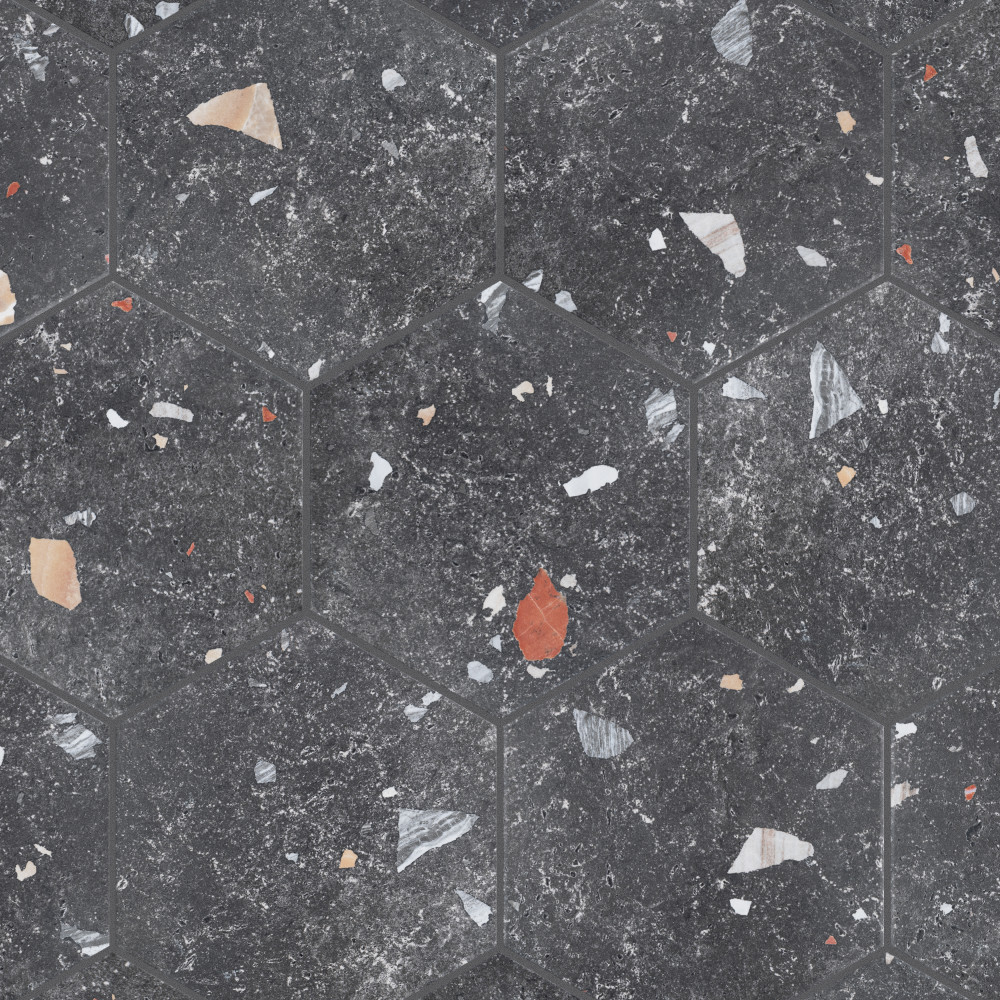 Sonar Hex Black 8-5/8 in. x 9-7/8 in. Porcelain Floor and Wall Tile