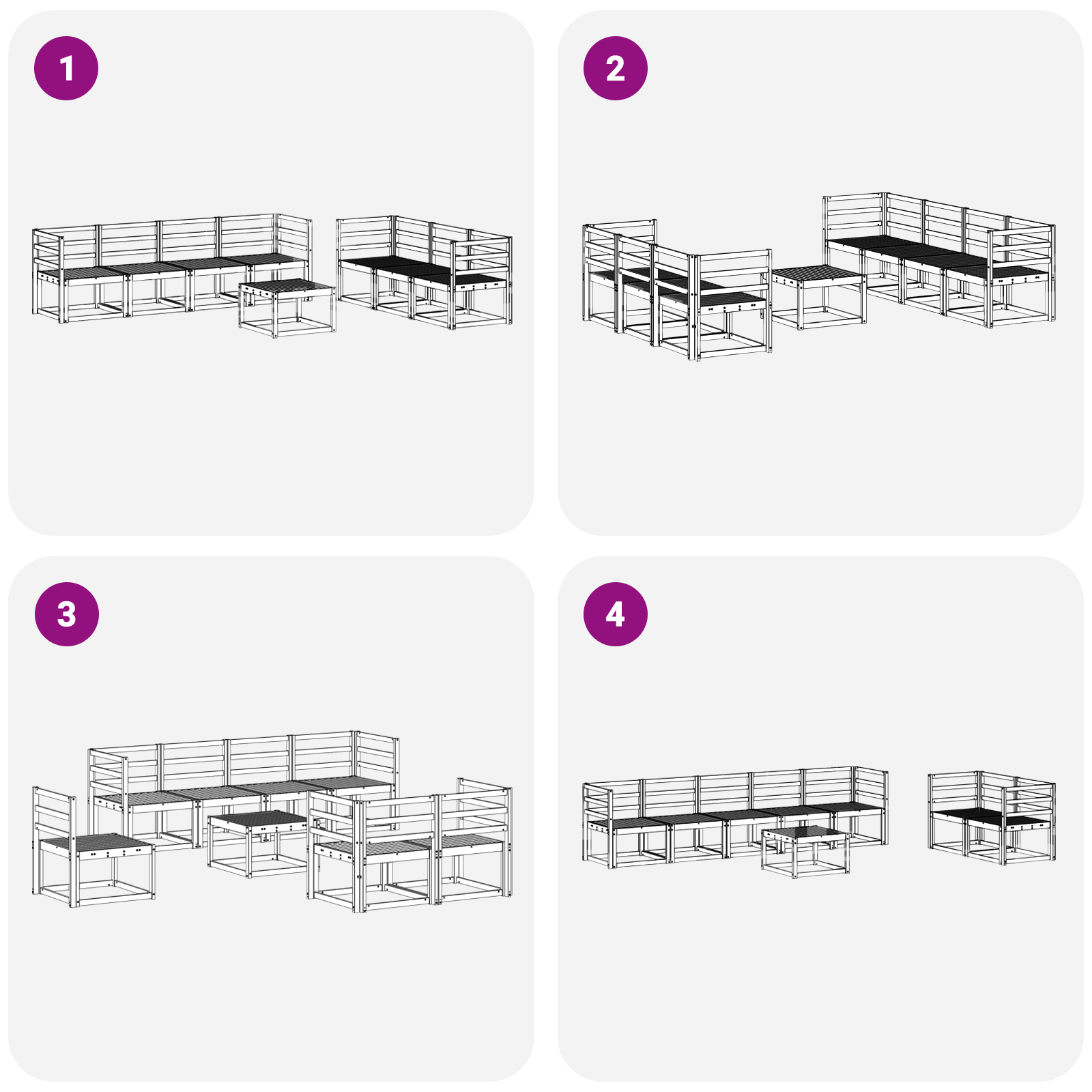 Buiten bankenset 8 pcs Wit 59 x 59 x 37 cm Massief Acaciahout image 5