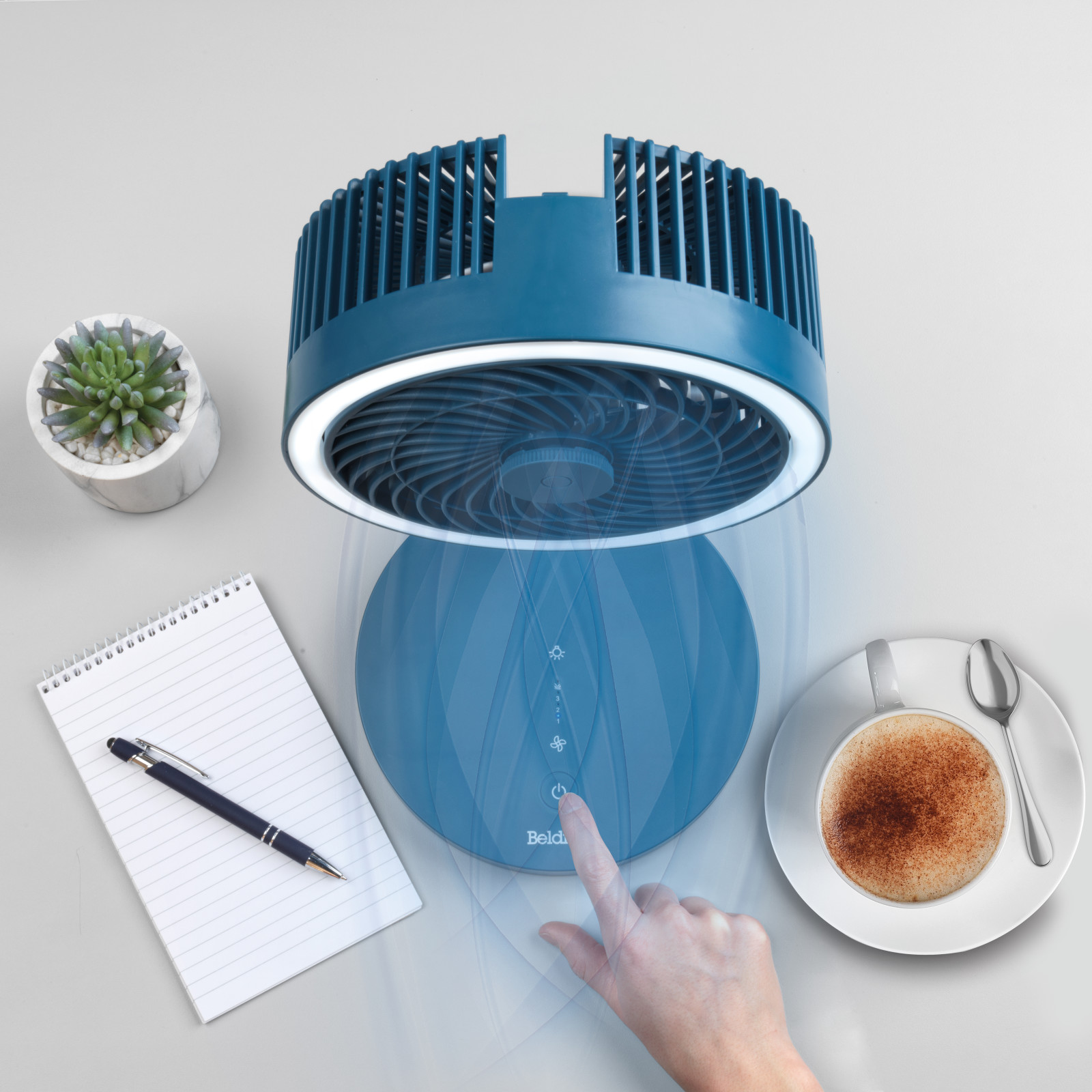 Beldray Folding Fan Telescopic Cordless Ring Light Recharges EH3413 Blue/Grey 9W - Picture 8 of 23