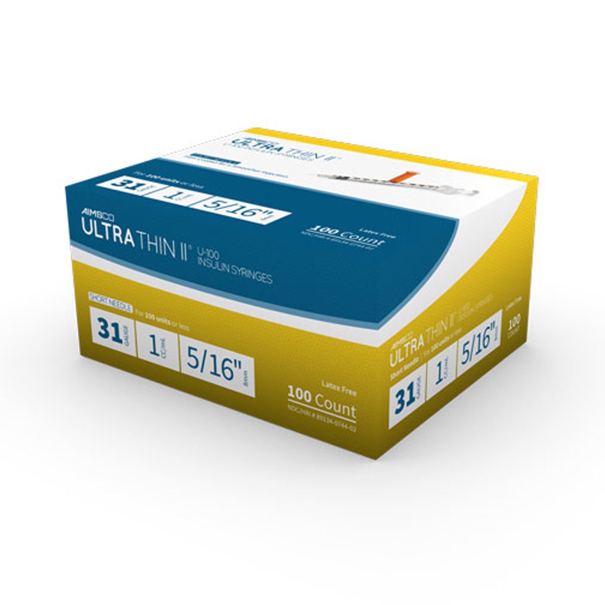 Ultra-Thin II Standard Insulin 1 mL Syringe with Needle, 31 Gauge, 5/16 Inch