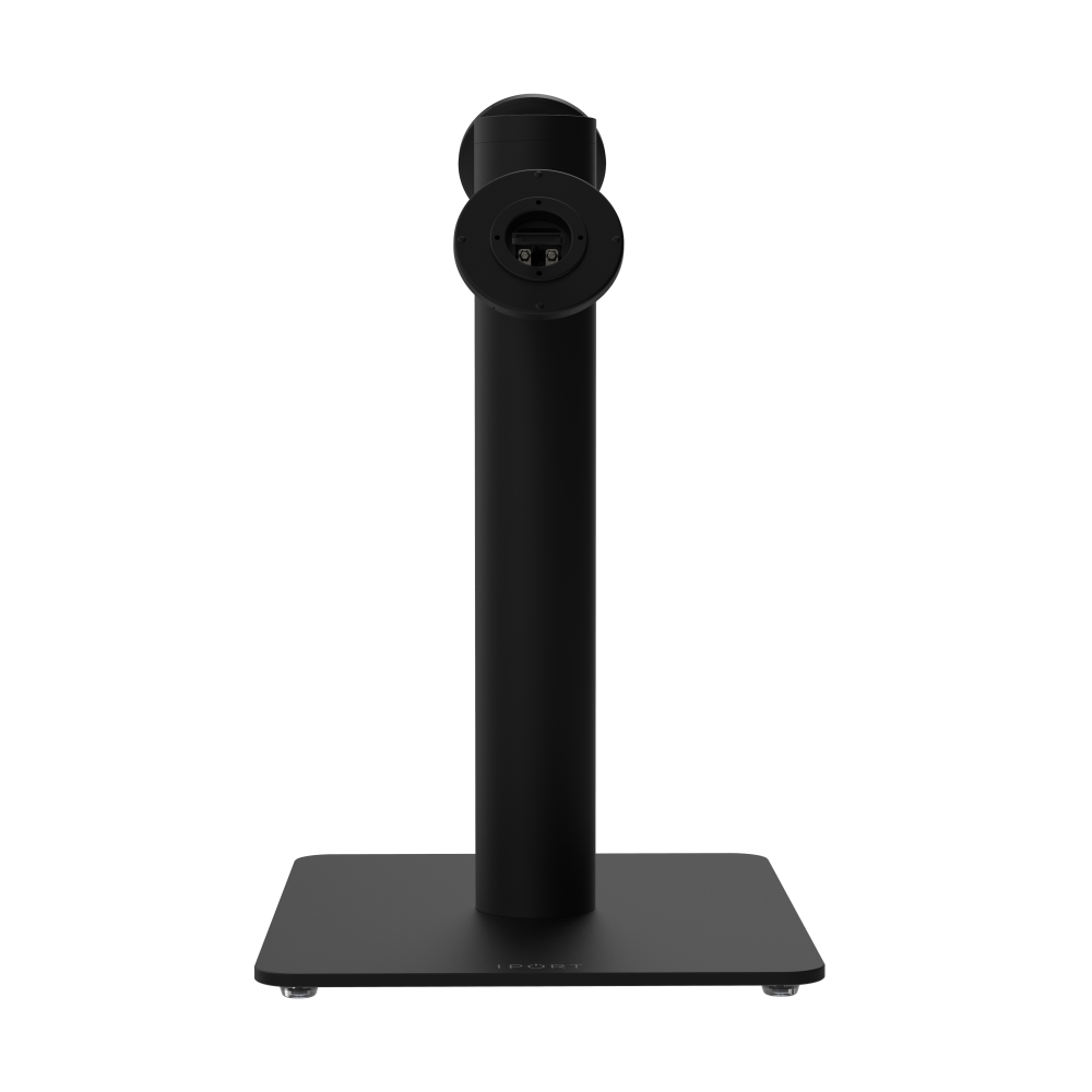 CONNECT MOUNT Pillar Dual iPads on a Baseplate in black fifteen inches high with a CONNECT MOUNT head and Hirose H10 Connection.