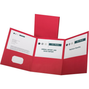 Paper Tri Fold Pocket Folder, Red, Pack of 20